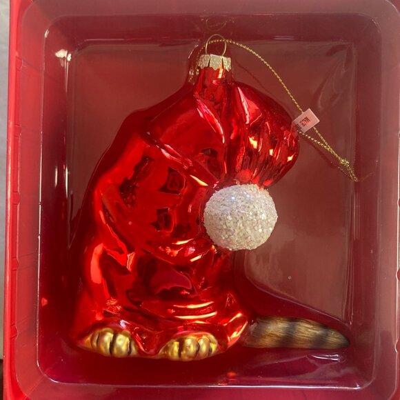 Vintage Kurt Adler Linnea Riley Glass Cat in Santa Hat Ornament Art Inst Chicago - Picture 1 of 8